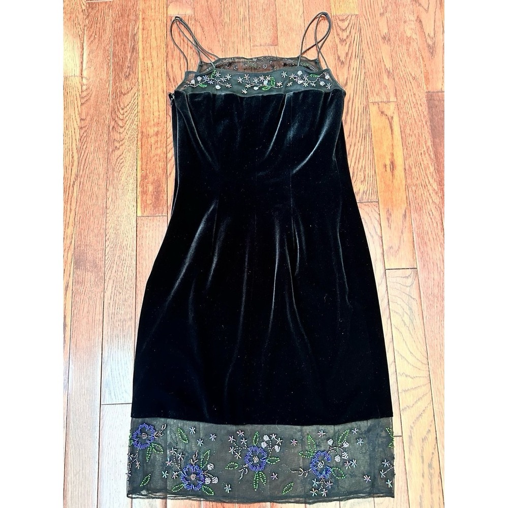 Rimini by Show Black Velour Beaded Floral Feminine Y2K Cocktail Dress Size 2 - Picture 9 of 12